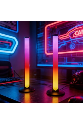 2 Adet Usb Kablolu Rgb Led Çubuk Dekoratif Masa Lambası Kumandalı Renkli Aydınlatma Oyuncular İçin & Tv Arkası Aydınlatma