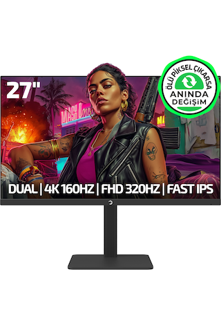 Gamepower Kaze Dual 27'' 0.5ms 4k 160hz - Fhd 320hz Fast Ips Pivot Dual Mod Gaming Monitör  Ölü Piksel Garantili