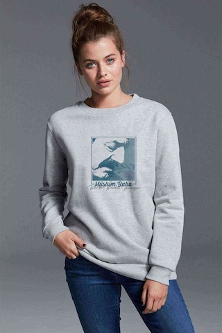 Müslüm Baba Birde Benden Dinleyin Baskılı Gri Kadın Sweatshirt