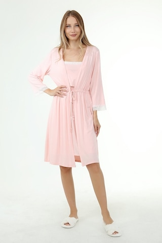 Luvmabelly Myra9650 Sabahlıklı Önden Bölmeli Dantelli Emzirme Geceliği -pembe-pembe