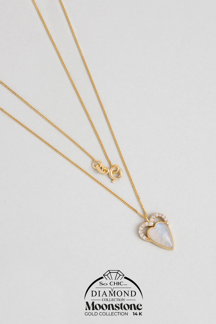 Ay Taşlı 14 Ayar Sarı Altın Pırlanta Kolye