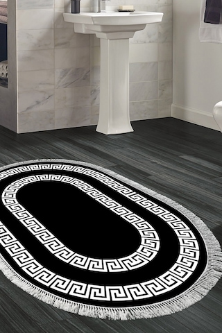 Eko Trend Djt Banyo Paspası Yıkanabilir Kaymaz Taban 650m Oval Modern Siyah