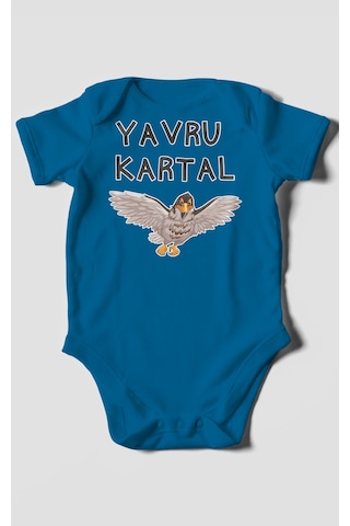 Yavru Kartal Baskılı Bebek Zıbını Çıtçıtlı Body %100 Pamuk Kısa Kol Koyu Mavi