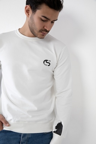 Erkek Beyaz Renk Kapşonsuz Puma Baskılı Sweatshirt