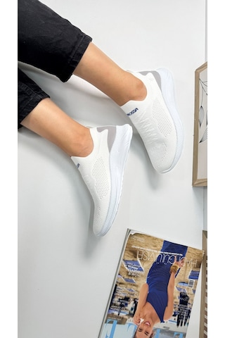 Günlük Unisex Sneaker Slip-on Nefes Alabilen Hafif Yürüyüş Bağcıksız Esnek Spor Ayakkabı 041f Beyaz
