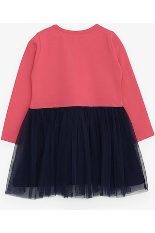 Breeze Kız Çocuk Uzun Kollu Elbise Kedicik Baskılı 1.5-5 Yaş, Mercan-mercan Mercan