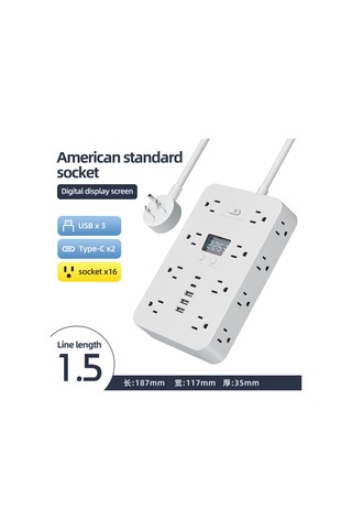 Gajeena 16 Lü Çift Taraflı Usb Ve Type-c Pd Hızlı Şarjlı Uzantı Paneli, 1.5m Kablolu, Amerikan Standardı, 2500w Güç, Ev/ofis/travel Kullanıma Uygun