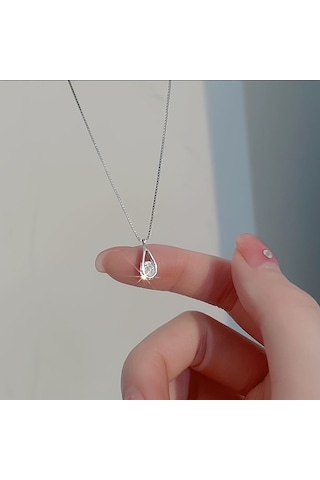 Niş Tasarım Gözyaşı Şekli Kolye Takı Gümüş