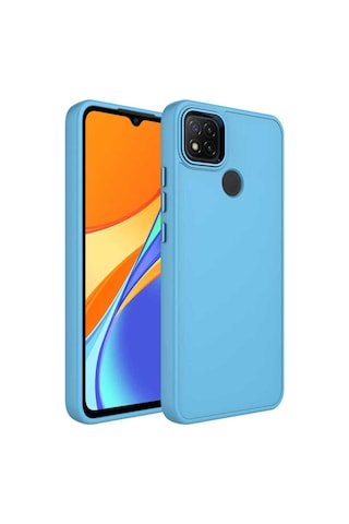 Xiaomi Redmi 9c Kılıf Metal Çerçeve Ve Buton Tasarımlı Silikon Zore Luna Kapak Sierra Mavi