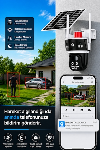 Sim Kartlı 2 Kameralı Elektriğin Olmadığı Yerde Kullanılan 10x Zoom Güvenlik Kamerası