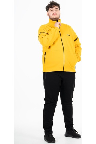Maraton Sportswear Büyük Beden Erkek Hakim Yaka Dar Paça Uzun Kol Basic Sarı Eşofman Takımı 21518-Sarı