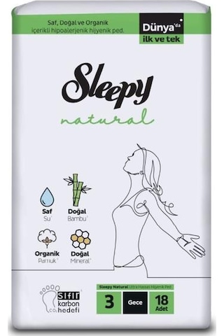 Sleepy Natural Ultra Hassas Hijyenik Ped 18'li Gece X 6 Paket