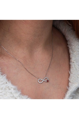 Artsmagazinmücevher Gümüş Sonsuzluk Kırmızı Kalpli Kadın Kolye