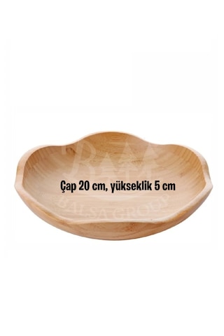 Dekoratif Bambu Servis Tabak, Servis Tabağı, Salata Tabağı, Çap 20 Cm Ahşap - Bej