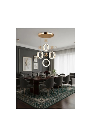 Lumia Lighting Eclipse Model 4'lü Gümüş Kumandalı 3 Renk Modu Ledli Kristal Taşlı Modern Salon Mutfak Oturma Odası Led Avize Gold