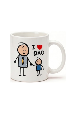 Babaya Özel I Love Dad Yazılı Kupa Bardak - Komik Tasarım Baskılı Seramik Hediye Kupa Bardak Çok Renkli