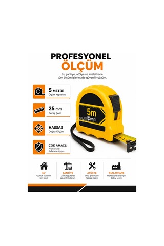 Dmax 5 Metre Şerit Metre 25 Mm Kompakt Ölçüm Metresi Ev Atölye Şantiye Kullanımı