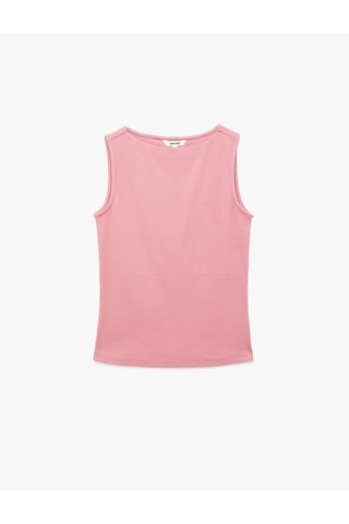 Koton Pamuklu Slim Fit Kolsuz Kayık Yaka Bluz Pembe 6sak10029ek Gül