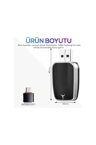 2'si 1 Arada Kablosuz Carplay & Android Auto Mini Usb Adaptör Type-c Otg Destekli Dönüştürücü Diğer