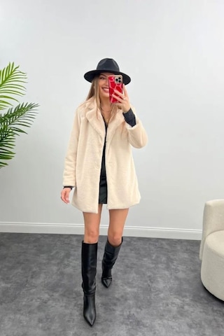 Winmoda34 Kadın Yumoş İpek Kürk Hafif Şık Mont Krem