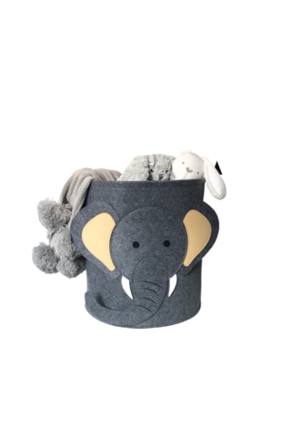 Büyük Kapasiteli Karikatür Keçe Saklama Sepeti - Koyu Gri