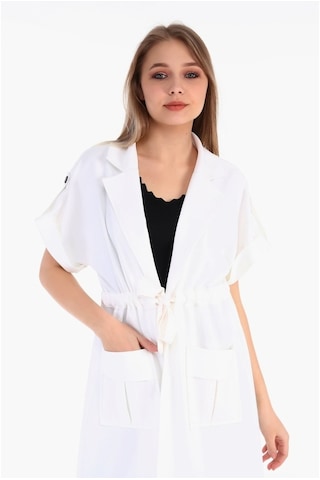 Mono Yaka Beli Tünelli Cepli Apoletli Kısa Kollu Beyaz Yelek