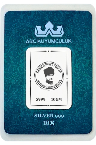 999 Ayar Gümüş İle Tasarlanmış Mustafa Kemal Atatürk Temalı Hediyeye Özel 10 Gram Gümüş Külçesi-787
