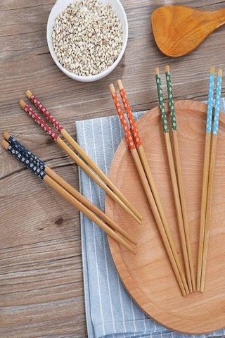 5 Li Set Bambu Çin Çubuğu Chopstick Yıkanabilir 20 Adet Bej