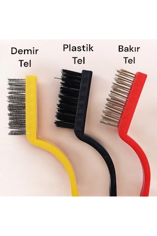 3 Parça Tel Fırça Bakır,demir Ve Sert Plastik Detaylı Temizlik Seti