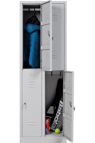Metal Elbise Dolabı, Kilitli Dolap, Soyunma Dolabı, Elbise Dolabı, 4 Kapılı Gri