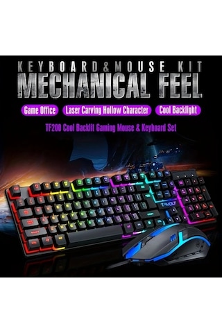 Techbloom Ergonomic Kablolu Gaming Klavye Ve Fare Seti Black Abs Malzeme Laptop İçin Ergonomik Tasarım Diğer