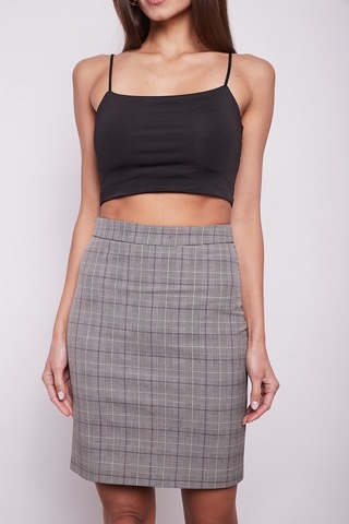 Ekose Desenli Yüksek Bel Diz Üstü Likralı Pamuklu Kumaş Kalem Ete (533384466)