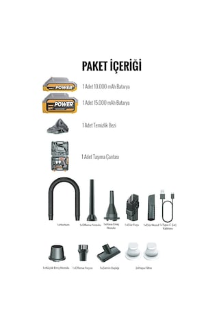 25.000mah Çift Bataryalı 20.000pa Güçlü Vakumlu Çantalı Araç İçi