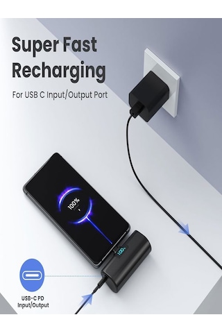 Çelikwork FP8 5000 mAh Lightning iPhone Uyumlu 20 W Ultra Taşınabilir Hızlı Şarj Powerbank