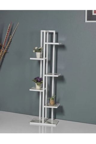 6 Bölmeli Raf Siyah Metal Çerçeveli Sağlam Siyah Mermer