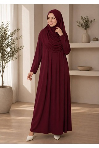 Öners Tek Parça Boydan Namaz Elbisesi Bordo Bordo