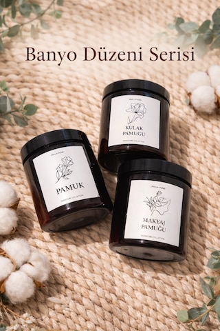 3 Lü Banyo Düzenleyici Seti Pamuk, Kulak Pamuğu Ve Makyaj Pamuğu Organizer Seti Acı Kahverengi