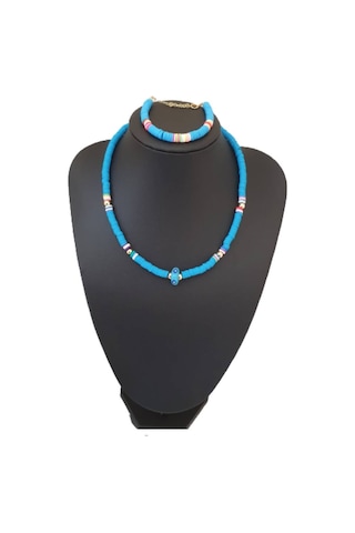 Fimo Soft Nazar Boncuklu Kolye ve Bileklik Seti  Mavi