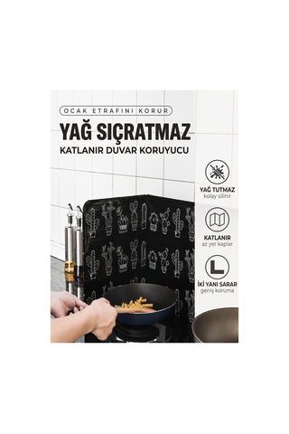 Yağ Sıçratma Önleyici Katlanır Alüminyum Duvar Koruyucu Kaktüs Desenli Sıçrama Perdesi Yagsicratmaz, One Size