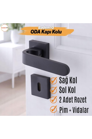Ay Oda Kapı Kolu Siyah Kare Rozetli Sağa Sola Uygun İç Dış Ev Kapısı Kolları Kilitlenebilir 1 Takım