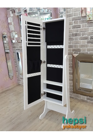 Ayna Denizi Klasik Model Beyaz Renk Ayaklı Boy Aynalı Takı Dolabı