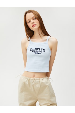 Koton Crop Fitilli Atlet İnce Askılı Nakışlı Pamuklu Mavi 3sal30073ık 3SAL30073IK655 Mavi