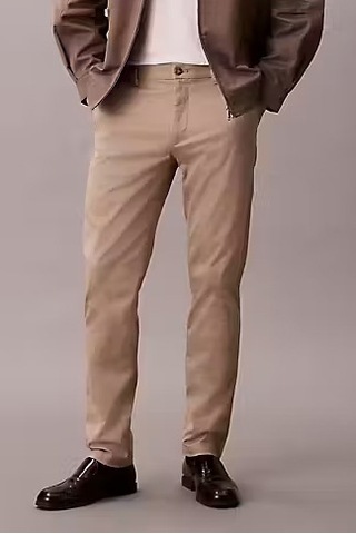 Calvin Klein Erkek Slim Fit Esnek Kumaşlı Chino Pantolon - Bej Vintage Khaki