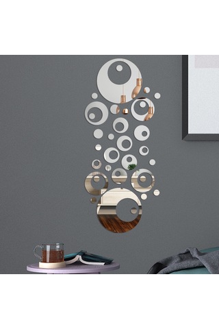 Xiyyadms 32 Parça/set Güneş Altınlı Akrilik Ayna Sticker, Ev Salonu Yatak Odası Dekorasyonu İçin, Çıkarılabilir Duvar Sticker Seti Gümüş