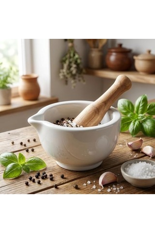 Deconox Porselen Havan Ve Tokmak Seti - Minimalist Beyaz Sarımsak Baharat Ve Kahve Ezici Öğütücü Şık Mutfak Gere Çok Renkli