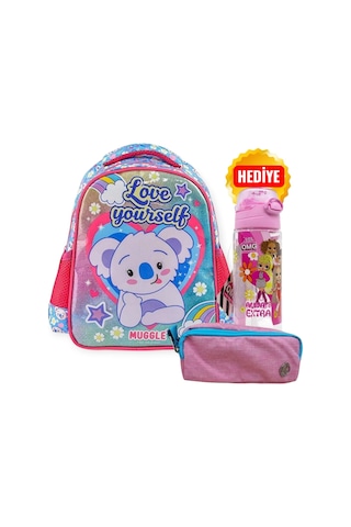 Koala Mavi Anaokulu Çantası , Çift Gözlü Kalem Çantası Pembe
