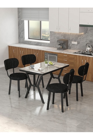 Azra 70x110cm Efes Mutfak Masası, Mutfak Masası Takımı, Yemek Masası, 4 Siyah Sandalye Siyah