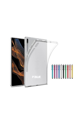 Samsung Galaxy Uyumlu Tab S10 Ultra Sm-x920 / S9 Ultra Sm-x910 Kılıf Şeffaf Silikon Kılıf Kalem Hediyeli Arka Kapak