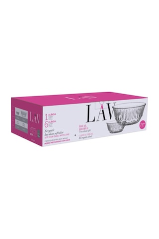 Lav Alinda Cam Kase Takımı 7'li (1 Büyük Boy Kase, 6 Orta Boy Kase)