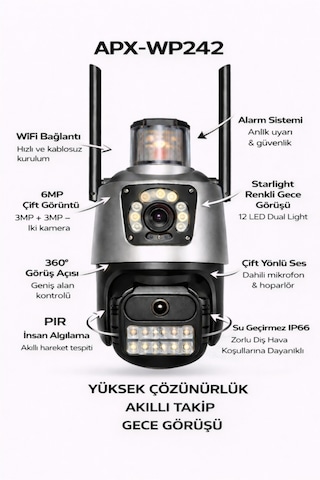 Apx-wp242 6mp 2.8mm Çift Kamera 19 Led Wifi Ptz 11.03.01.002700